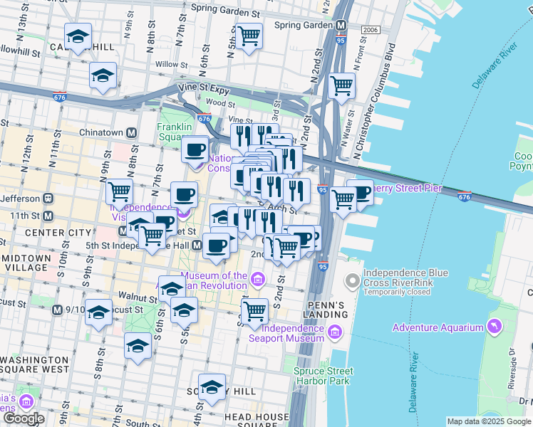 map of restaurants, bars, coffee shops, grocery stores, and more near in Philadelphia