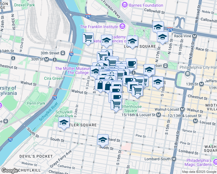 map of restaurants, bars, coffee shops, grocery stores, and more near in Philadelphia
