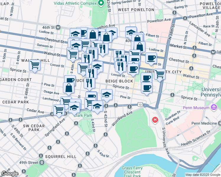 map of restaurants, bars, coffee shops, grocery stores, and more near in Philadelphia