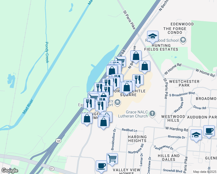 map of restaurants, bars, coffee shops, grocery stores, and more near 1961 North Bechtle Avenue in Springfield