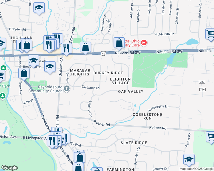 map of restaurants, bars, coffee shops, grocery stores, and more near in Pataskala