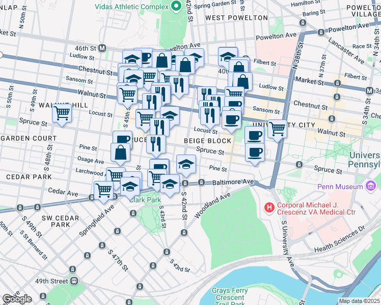 map of restaurants, bars, coffee shops, grocery stores, and more near in Philadelphia