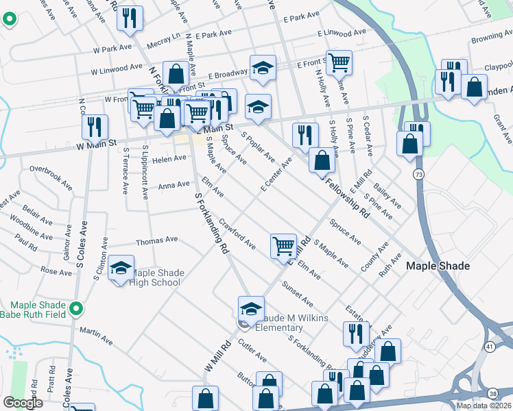 map of restaurants, bars, coffee shops, grocery stores, and more near in Maple Shade