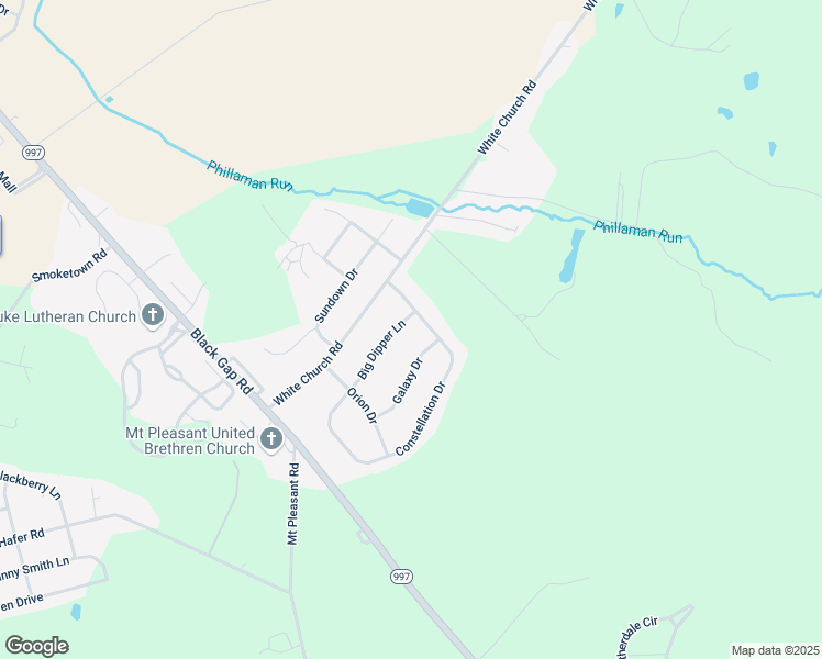 map of restaurants, bars, coffee shops, grocery stores, and more near 2997 Constellation Drive in Chambersburg