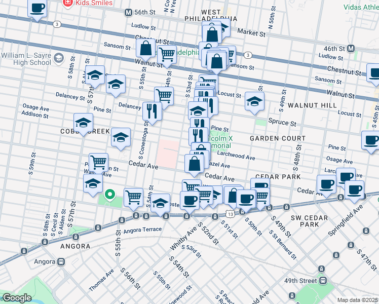 map of restaurants, bars, coffee shops, grocery stores, and more near 5254 Addison Street in Philadelphia