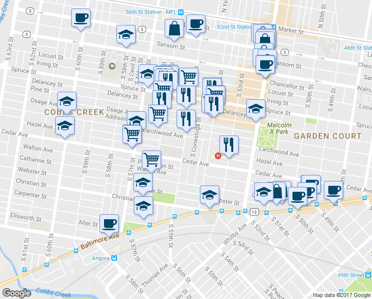 map of restaurants, bars, coffee shops, grocery stores, and more near in Philadelphia
