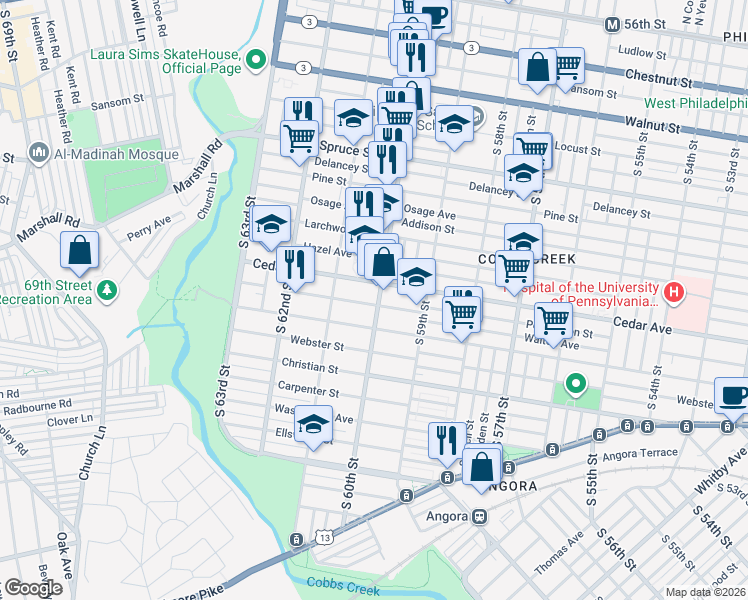 map of restaurants, bars, coffee shops, grocery stores, and more near in Philadelphia