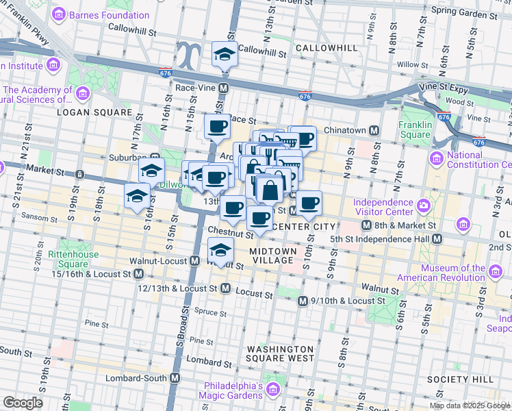 map of restaurants, bars, coffee shops, grocery stores, and more near in Philadelphia
