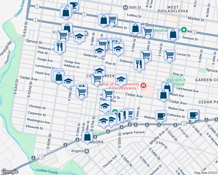 map of restaurants, bars, coffee shops, grocery stores, and more near 5612 Rodman Street in Philadelphia
