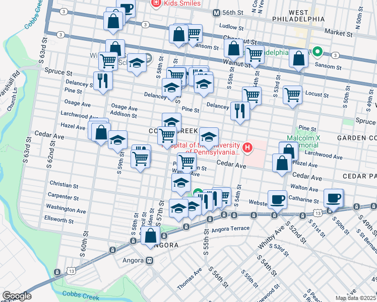 map of restaurants, bars, coffee shops, grocery stores, and more near 5612 Rodman Street in Philadelphia