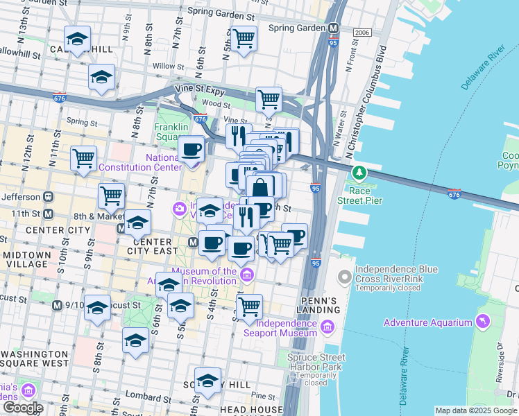 map of restaurants, bars, coffee shops, grocery stores, and more near 59 North 3rd Street in Philadelphia