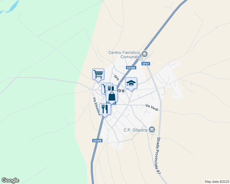 map of restaurants, bars, coffee shops, grocery stores, and more near in Ollastra