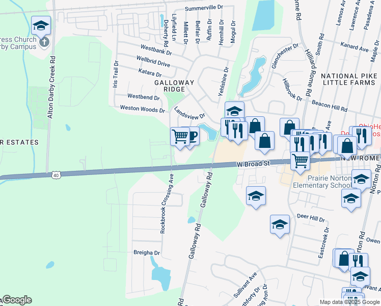 map of restaurants, bars, coffee shops, grocery stores, and more near 5800 West Broad Street in Galloway
