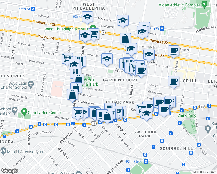 map of restaurants, bars, coffee shops, grocery stores, and more near 4936 Osage Avenue in Philadelphia