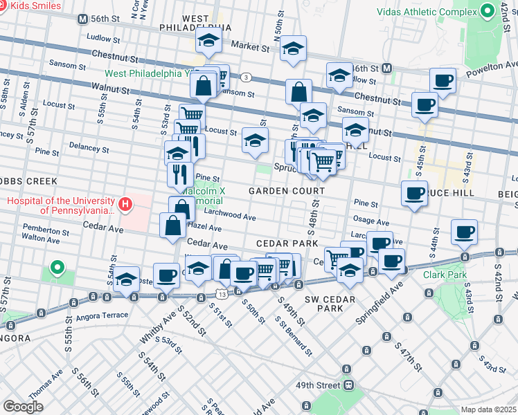 map of restaurants, bars, coffee shops, grocery stores, and more near 4936 Osage Avenue in Philadelphia