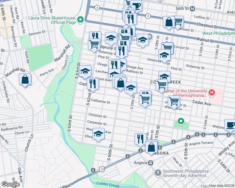 map of restaurants, bars, coffee shops, grocery stores, and more near in Philadelphia