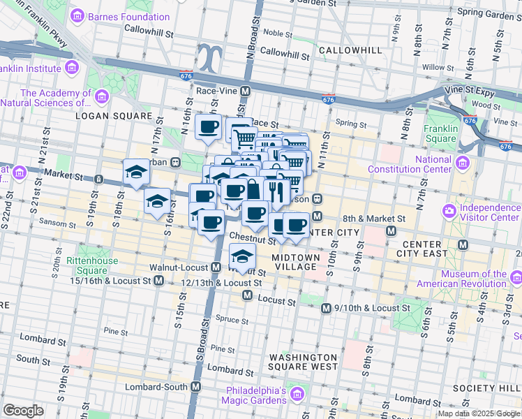map of restaurants, bars, coffee shops, grocery stores, and more near in Philadelphia