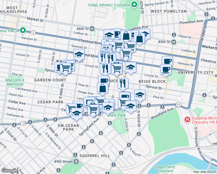 map of restaurants, bars, coffee shops, grocery stores, and more near in Philadelphia