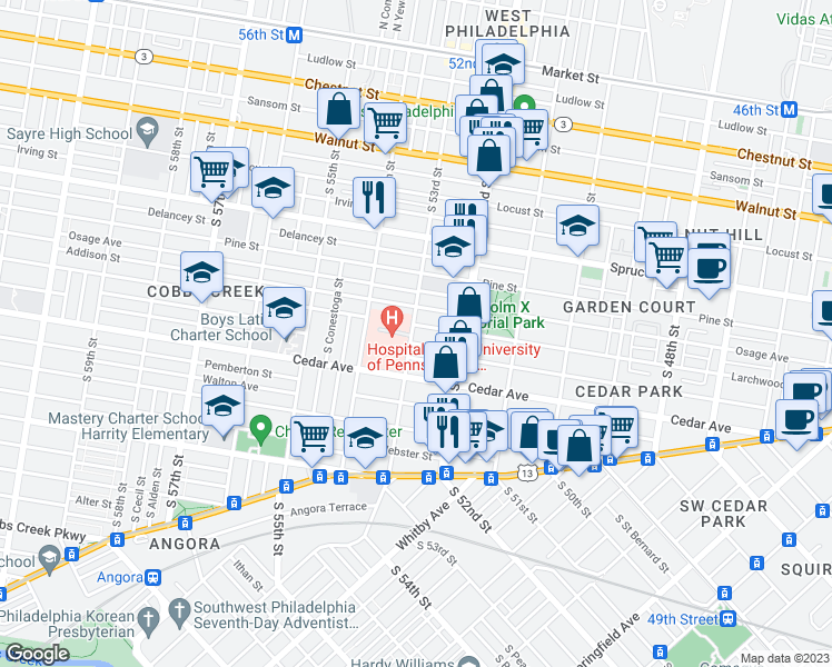 map of restaurants, bars, coffee shops, grocery stores, and more near 5254 Addison Street in Philadelphia