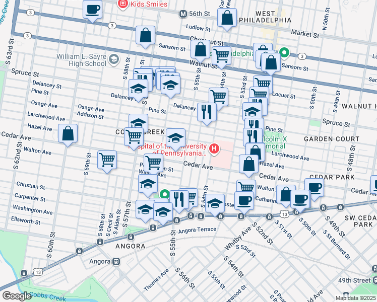 map of restaurants, bars, coffee shops, grocery stores, and more near in Philadelphia