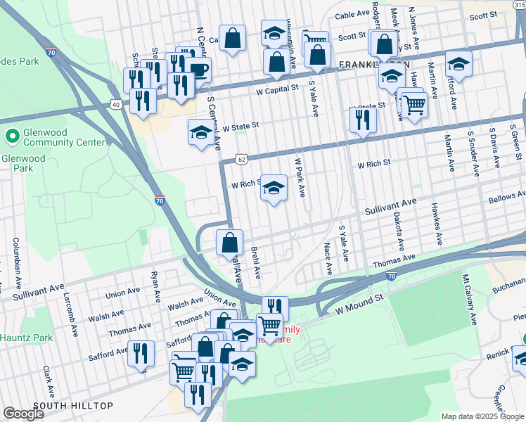 map of restaurants, bars, coffee shops, grocery stores, and more near 266 Brehl Avenue in Columbus