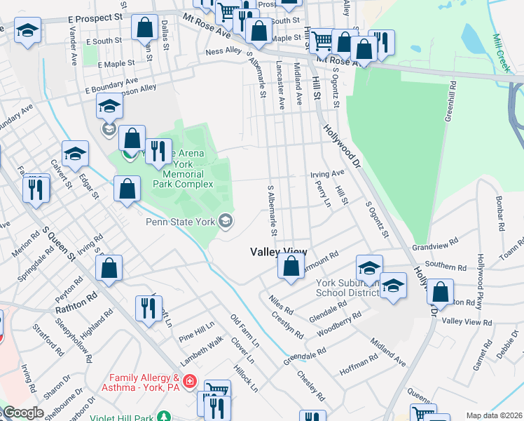 map of restaurants, bars, coffee shops, grocery stores, and more near 545 Edgecomb Avenue in York