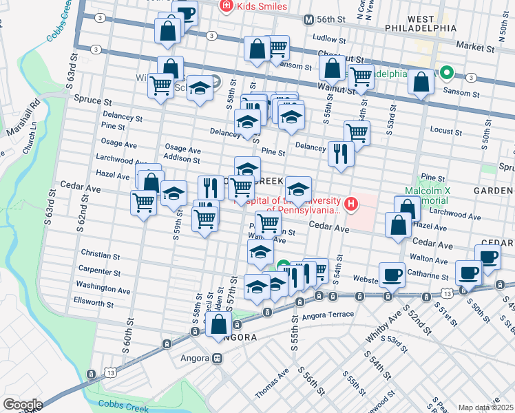 map of restaurants, bars, coffee shops, grocery stores, and more near 5642 Rodman Street in Philadelphia