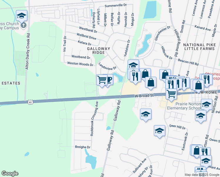 map of restaurants, bars, coffee shops, grocery stores, and more near 5800 West Broad Street in Galloway
