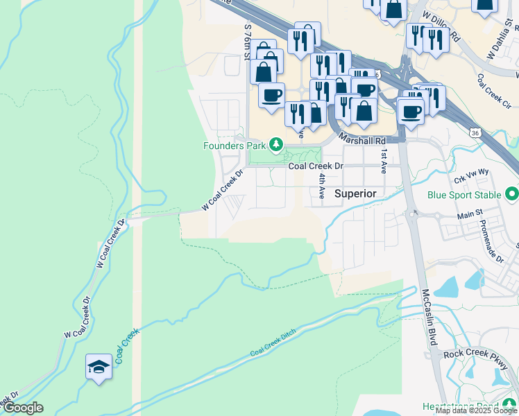 map of restaurants, bars, coffee shops, grocery stores, and more near 701 West Charles Street in Superior