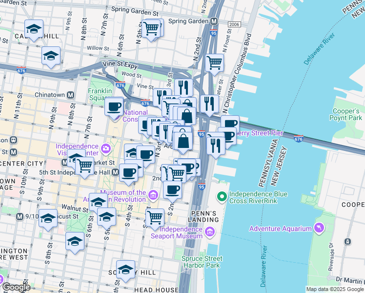 map of restaurants, bars, coffee shops, grocery stores, and more near in Philadelphia