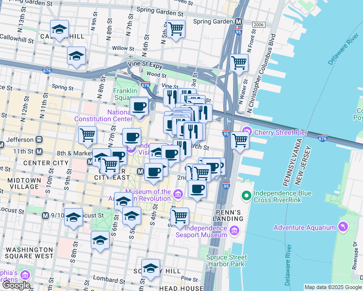 map of restaurants, bars, coffee shops, grocery stores, and more near in Philadelphia