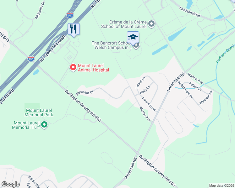 map of restaurants, bars, coffee shops, grocery stores, and more near 45 Marter Avenue in Mount Laurel Township