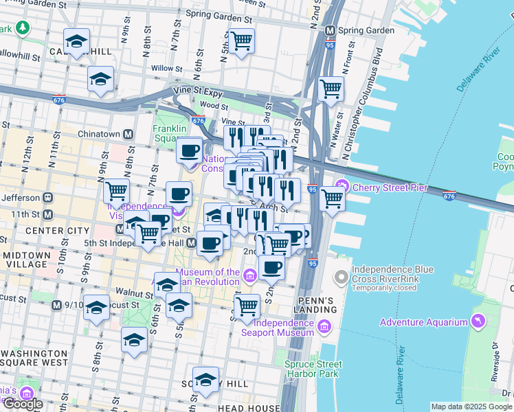 map of restaurants, bars, coffee shops, grocery stores, and more near in Philadelphia
