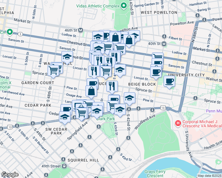 map of restaurants, bars, coffee shops, grocery stores, and more near in Philadelphia