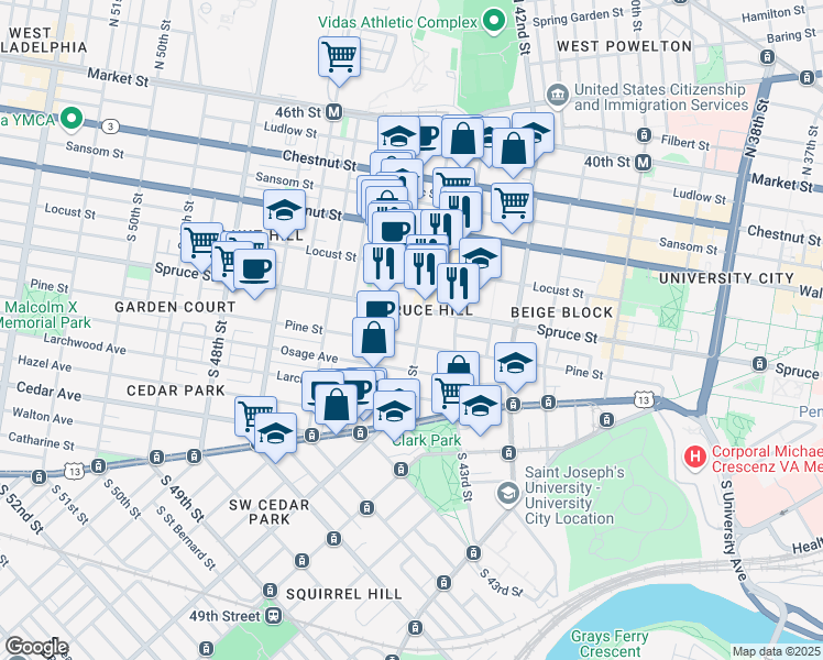 map of restaurants, bars, coffee shops, grocery stores, and more near in Philadelphia