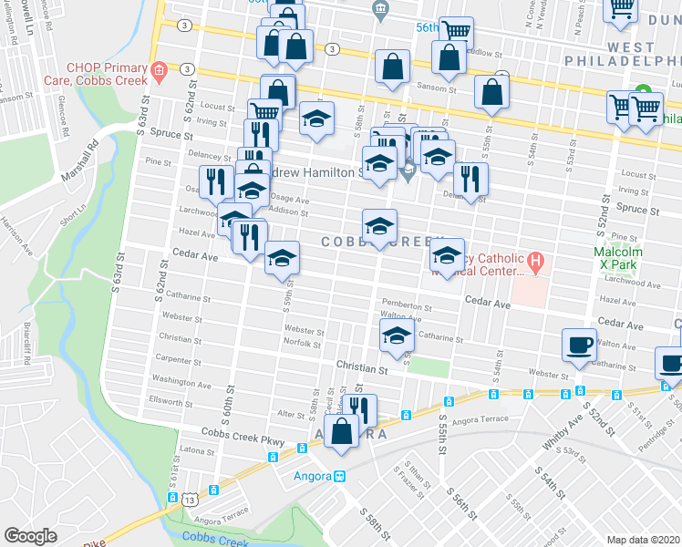 map of restaurants, bars, coffee shops, grocery stores, and more near 5759 Rodman Street in Philadelphia