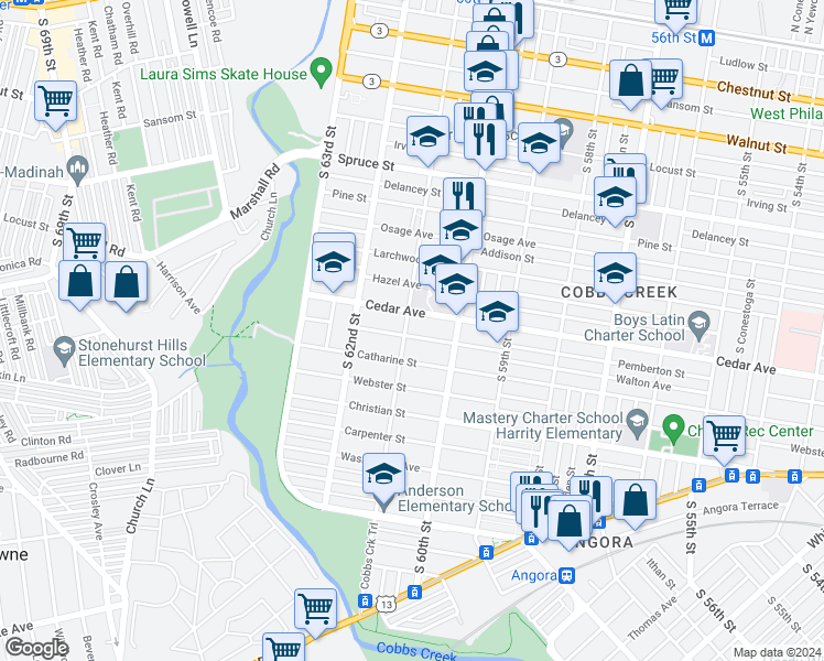 map of restaurants, bars, coffee shops, grocery stores, and more near in Philadelphia