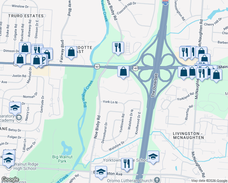 map of restaurants, bars, coffee shops, grocery stores, and more near 5664 Hibernia Drive in Columbus