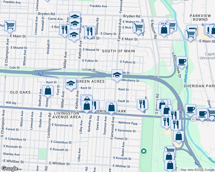 map of restaurants, bars, coffee shops, grocery stores, and more near 706 Seymour Avenue in Columbus