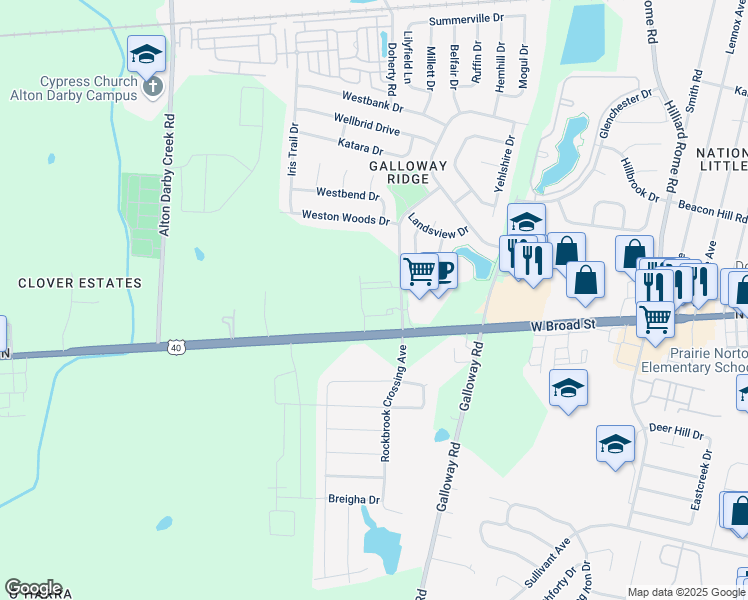 map of restaurants, bars, coffee shops, grocery stores, and more near 1-483 Doherty Road in Galloway