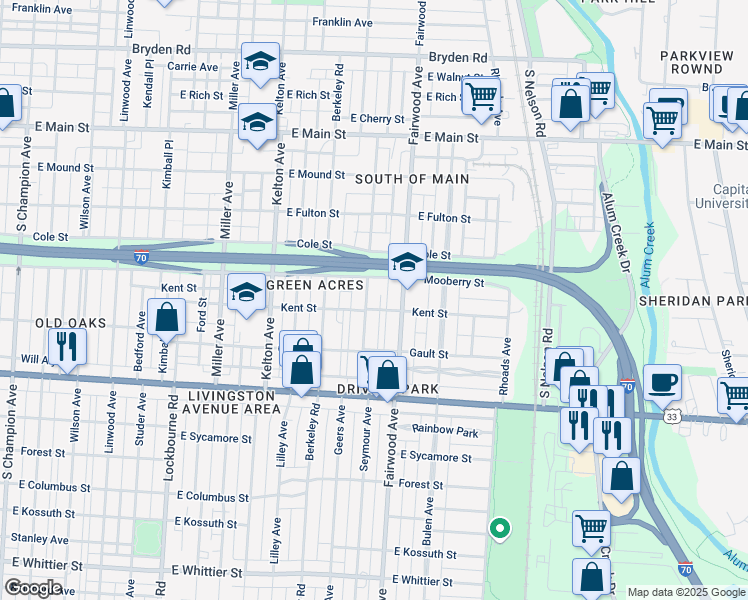 map of restaurants, bars, coffee shops, grocery stores, and more near 706 Seymour Avenue in Columbus