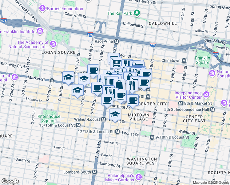 map of restaurants, bars, coffee shops, grocery stores, and more near in Philadelphia
