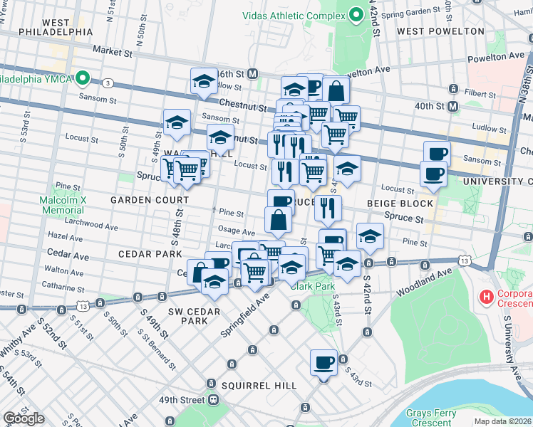 map of restaurants, bars, coffee shops, grocery stores, and more near in Philadelphia