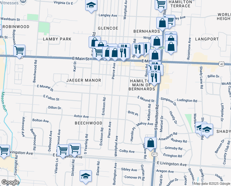 map of restaurants, bars, coffee shops, grocery stores, and more near 1078 Westphal Avenue in Columbus