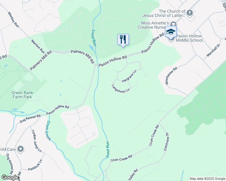 map of restaurants, bars, coffee shops, grocery stores, and more near 33 Langstoon Lane in Media
