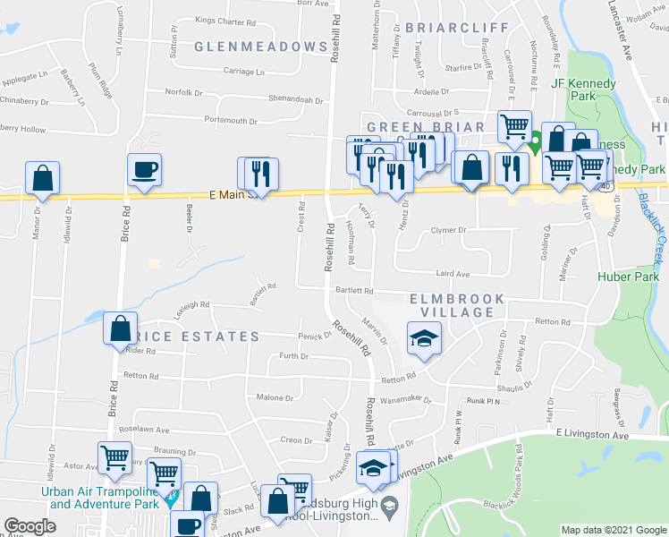 map of restaurants, bars, coffee shops, grocery stores, and more near 1432 Rosehill Rd in Reynoldsburg