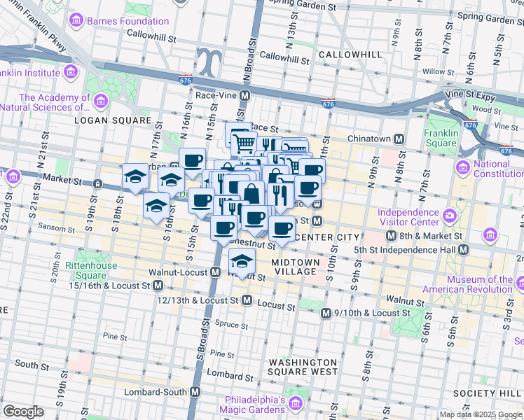map of restaurants, bars, coffee shops, grocery stores, and more near in Philadelphia