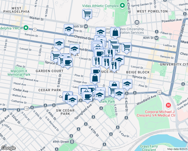 map of restaurants, bars, coffee shops, grocery stores, and more near in Philadelphia