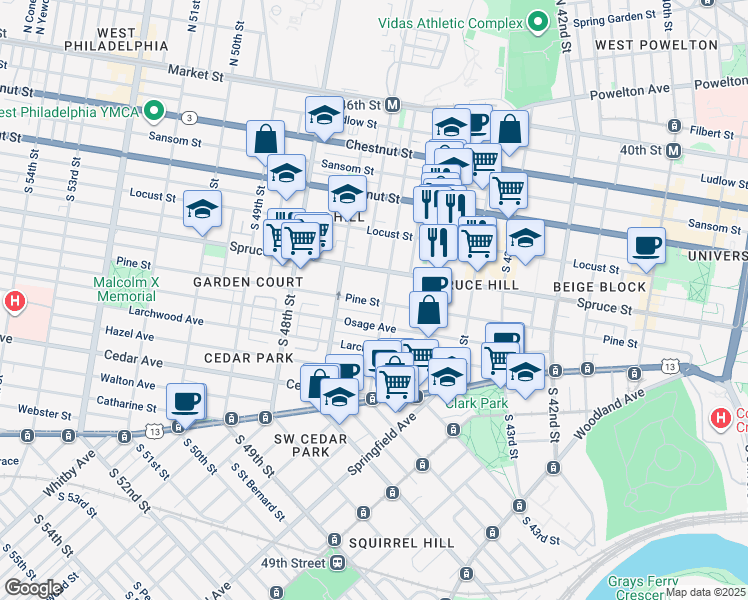 map of restaurants, bars, coffee shops, grocery stores, and more near in Philadelphia