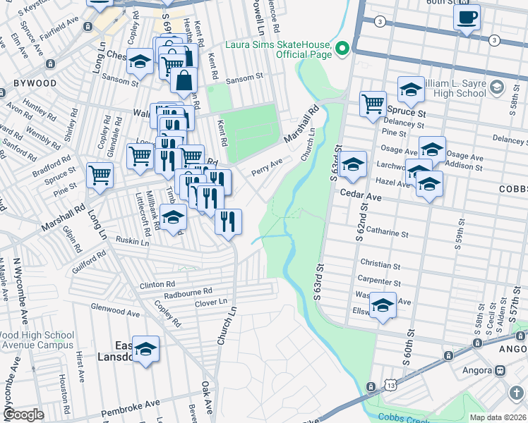 map of restaurants, bars, coffee shops, grocery stores, and more near 373 Harrison Avenue in Delaware County